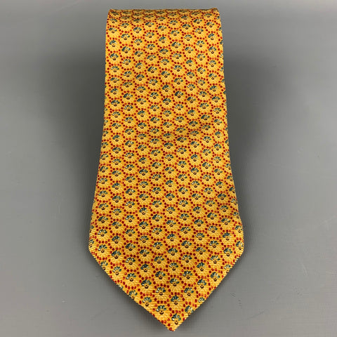 ERMENEGILDO ZEGNA Yellow & Red Circle Print Silk Tie