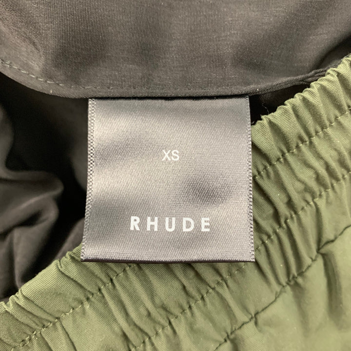 RHUDE Taille XS Vert Foncé Blanc Nylon Logo Cordon Short