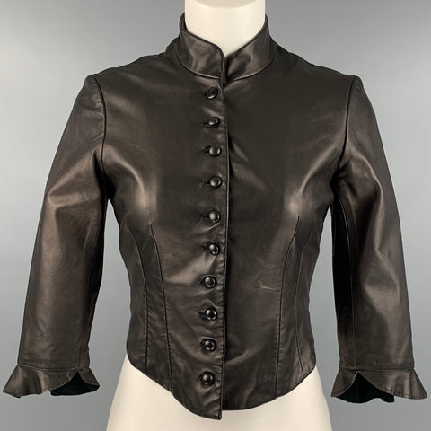 JILL STUART Size 2 Black Leather 3/4 Sleeves Jacket Blazer