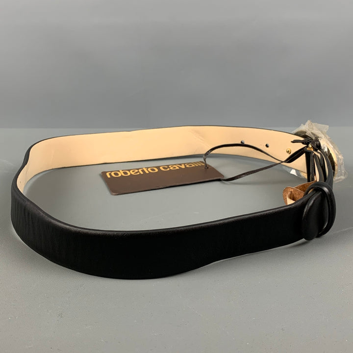 ROBERTO CAVALLI Size 4 Black Gold Leather Belt
