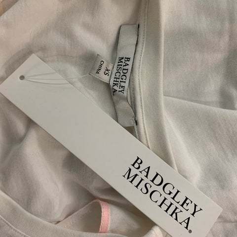 BADGLEY MISCHKA Size XS White Pink Flower Pins Cotton Tank Blouse