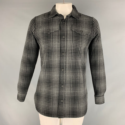 OFF-WHITE Size XS Grey Black & White Checkered Wool Blend Long Sleeve Shirt