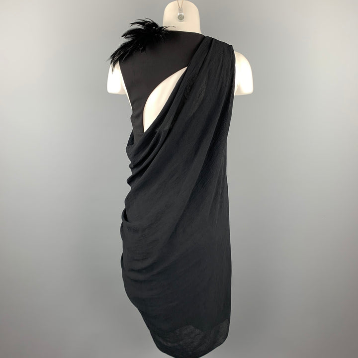 HELMUT LANG Taille 6 Robe à épaules drapées en polyester plume noire