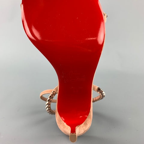 CHRISTIAN LOUBOUTIN So Me Spike Size 8 Suede Taupe Ankle Strap Sandals