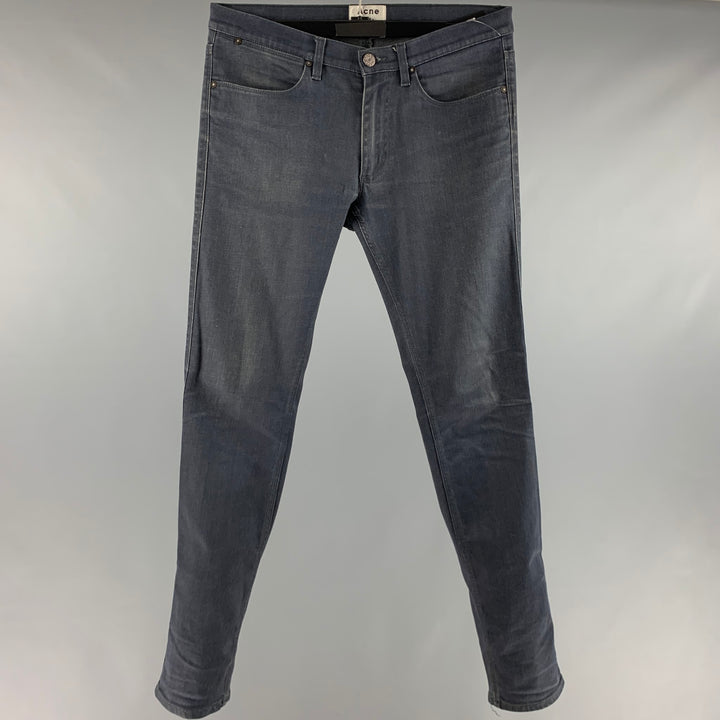 ACNE STUDIOS Size 32 Grey Charcoal Cotton Elastane Straight Five Pockets Jeans