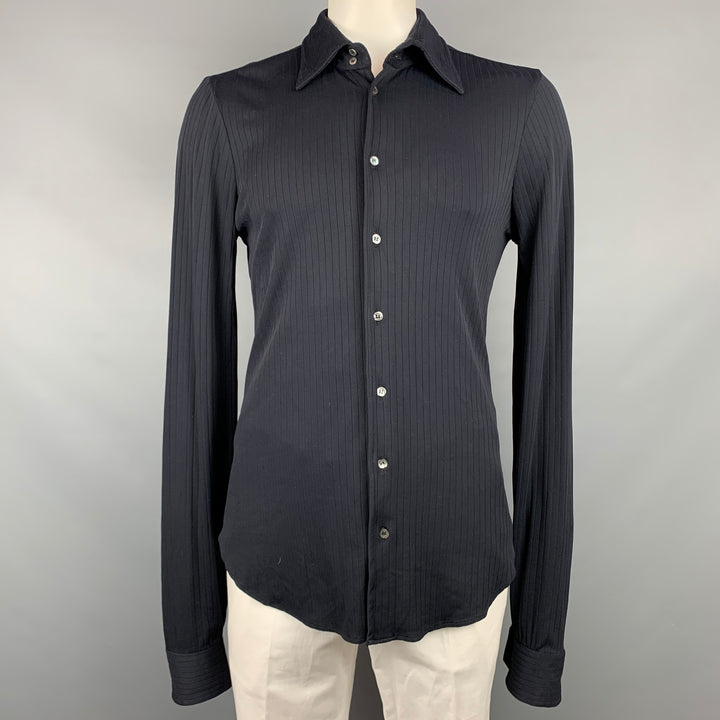 GIORGIO ARMANI Size L Black Ribbed Button Up Long Sleeve Shirt