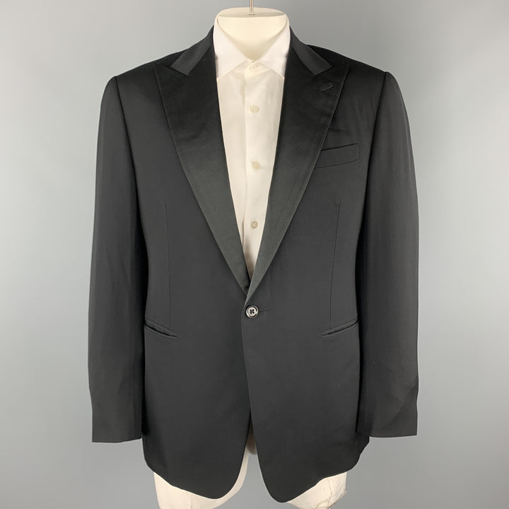 RALPH LAUREN Size 42 Black Wool Satin Peak Lapel Tuxedo Sport Coat