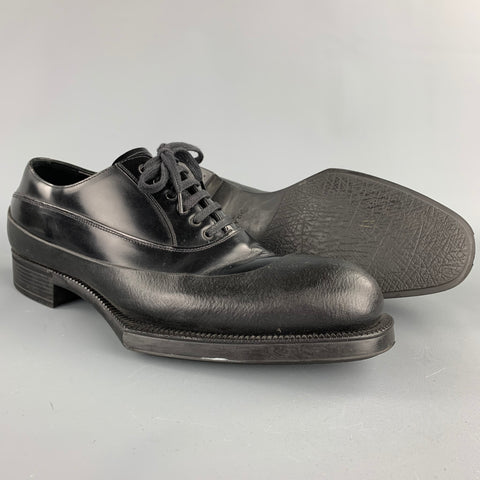 PRADA Size 9.5 Black Leather Lace Up Dress Shoes