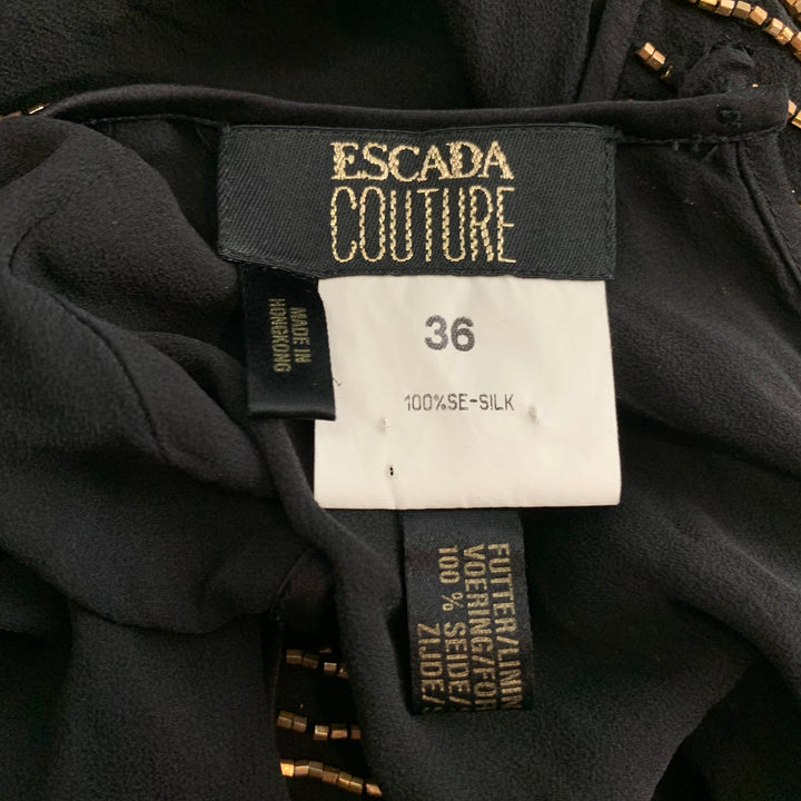 ESCADA COUTURE Size 6 Black & Gold Beaded Silk Dress Top