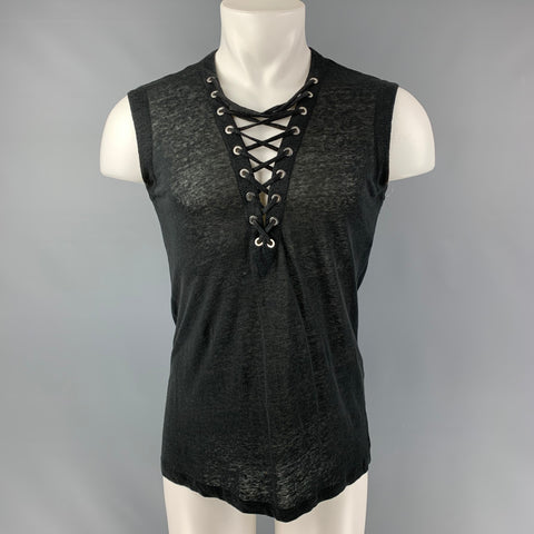 IRO Tissa Size XS Black Solid Linen Sleeveless Tank Top