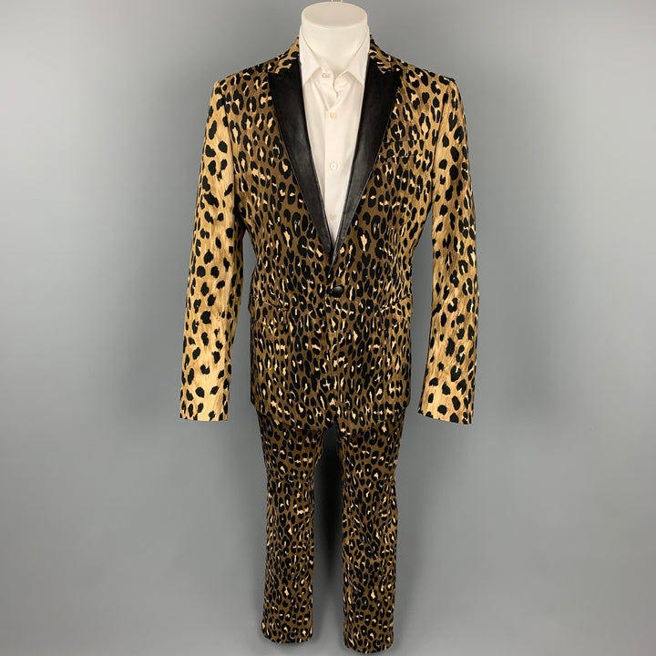 DSQUARED2 Size 42 Black & Brown Animal Print Cotton Tuxedo Suit