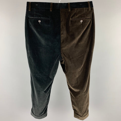 WOOSTER + LARDINI Size 32 Navy & Brown Color Block Cotton Velvet Cropped Dress Pants