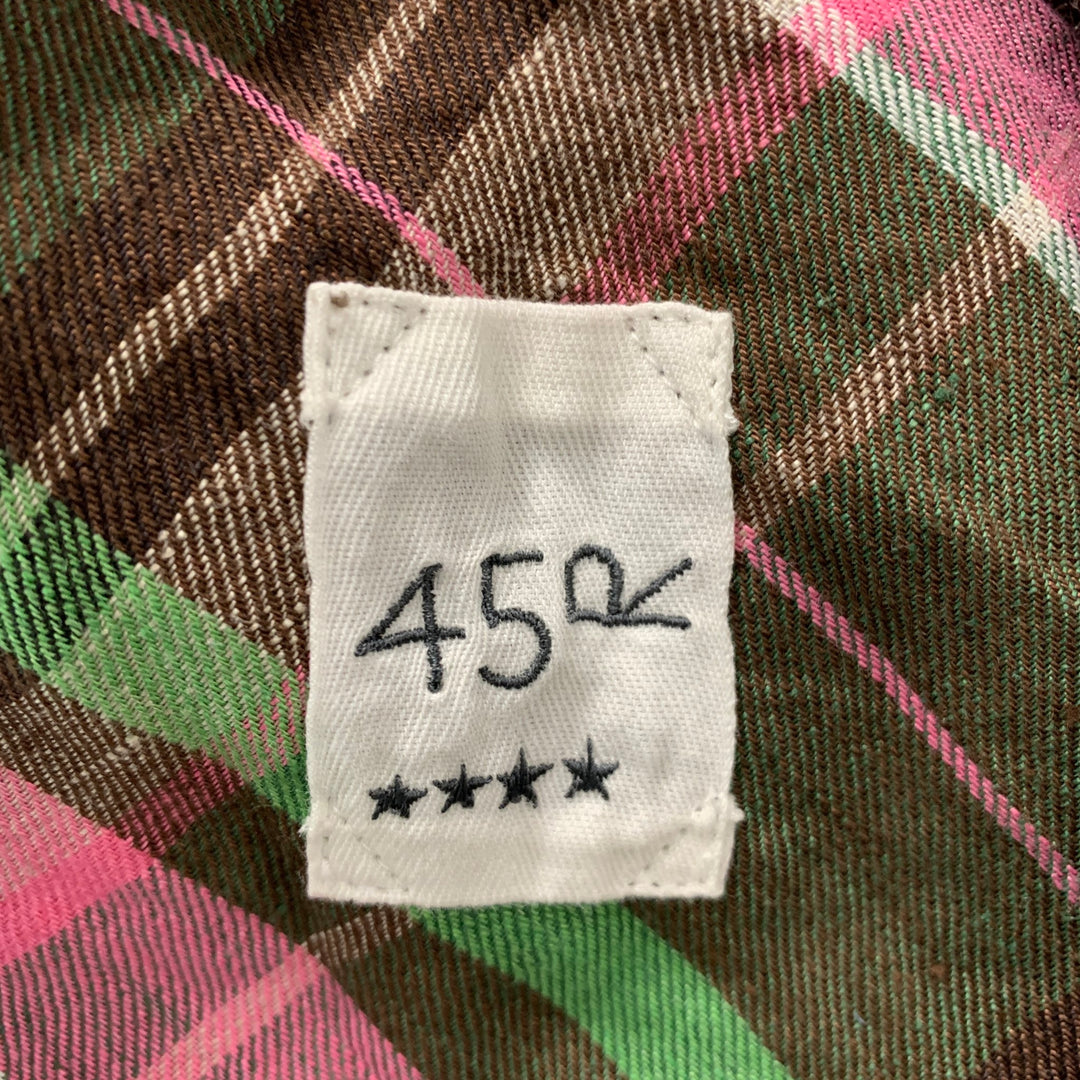 R13 Size L Pink Olive & Brown Plaid Linen Notch Lapel Jacket