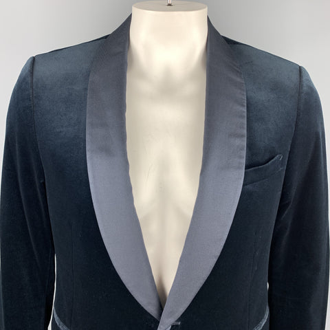 Z ZEGNA Size 44 Navy Velvet Shawl Collar Dinner Jacket Blazer
