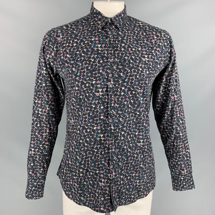PS by PAUL SMITH Camisa de manga larga con botones de algodón liso color azul marino lavanda talla L