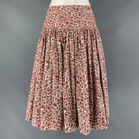 MARNI Size 4 White Burgundy Cotton Dots Pleated Skirt