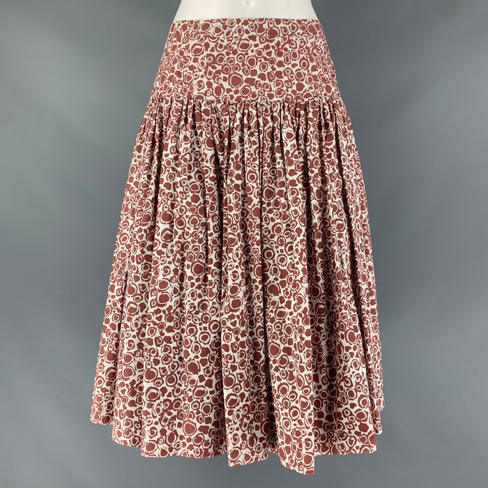 MARNI Size 4 White Burgundy Cotton Dots Pleated Skirt