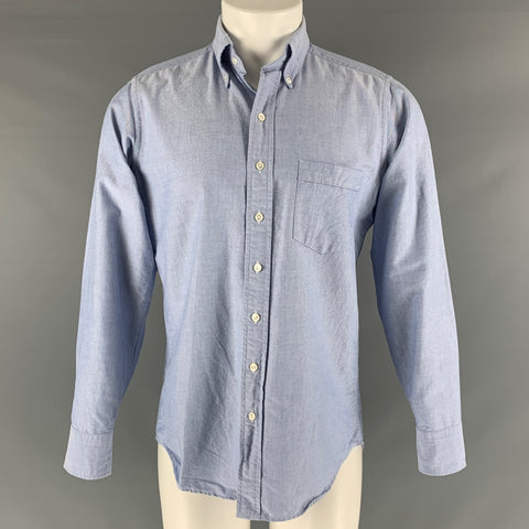 DRAKE'S Size M Blue Solid Cotton Button Down Long Sleeve Shirt