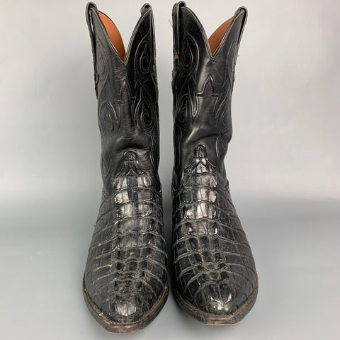 LUCCHESE Size 11 Black Alligator Leather Cowboy Boots