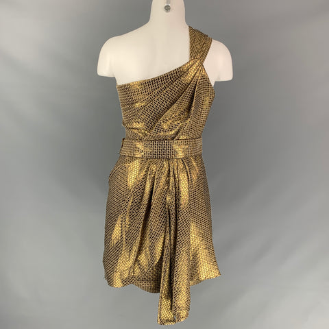 MATTHEW WILLIAMSON Size 4 Gold Cotton Blend Metallic One Shoulder Dress