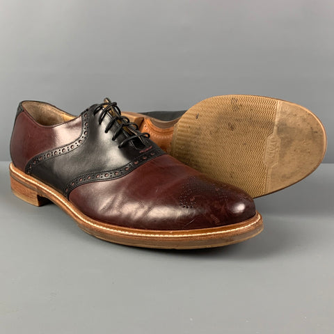 COLE HAAN Size 10.5 Brown Black Perforated Leather Lace Up Shoes