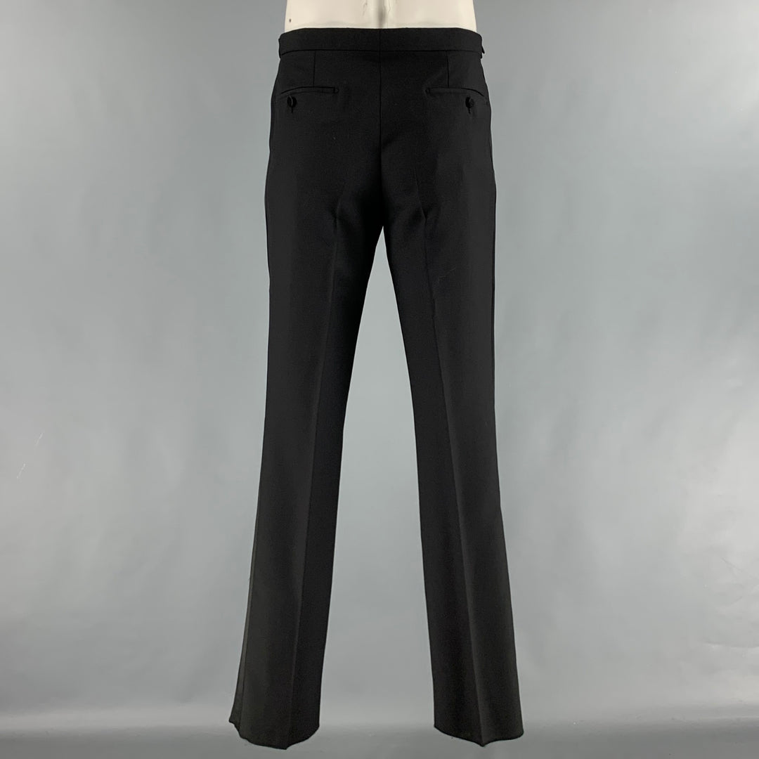 BURBERRY LONDON Size 34 Black Solid Cupro Cotton Tuxedo Dress Pants