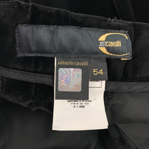 JUST CAVALLI Size 44 Black Velvet Cotton Velvet Notch Lapel Suit