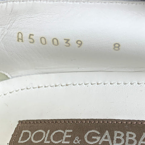 DOLCE & GABBANA Size 9 Off White & Black Stripe Canvas Espadrille Loafers