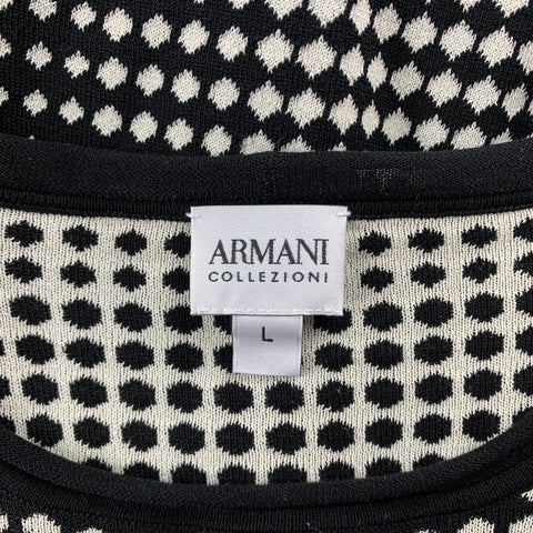 ARMANI COLLEZIONI Taille L Pull géométrique en soie / viscose noir et blanc
