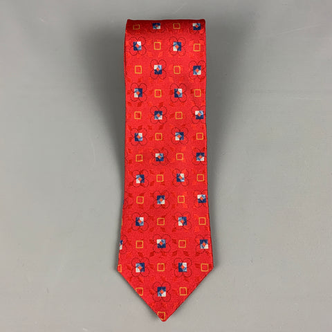 ERMENEGILDO ZEGNA Red Blue Squares Silk Tie
