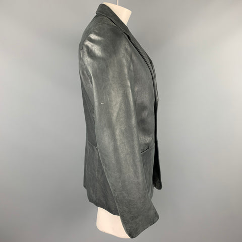 JIL SANDER Taille 44 Veste à revers cranté en cuir vieilli au charbon de bois
