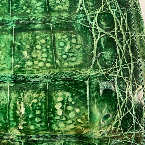REYNA ICAZA Green Leather Alligator Baguette Clutch