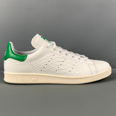ADIDAS x STAN SMITH Size 10.5 White Embossed Leather Low Top Sneakers