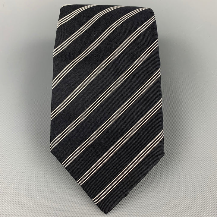 ERMENEGILDO ZEGNA Napoli Couture Corbata de seda diagonal en blanco y negro