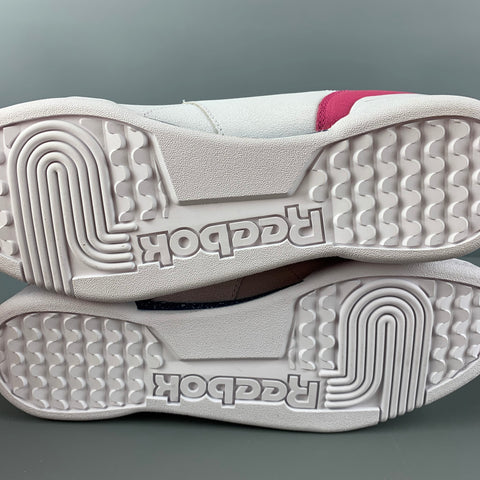 REEBOK Size 10.5 White Magenta Color Block Leather Lace Up Sneakers