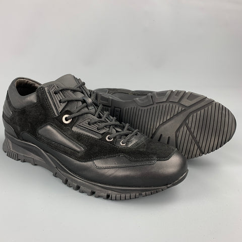 LANVIN Size 10 Black Mixed Materials Nylon Lace Up Sneakers