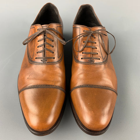 SALVATORE FERRAGAMO Studio Size 12 Tan Antique Leather Lace Up Shoes