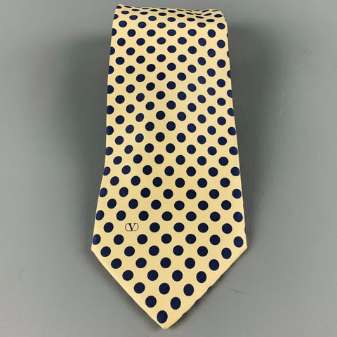VALENTINO Yellow Navy Dots Silk Tie