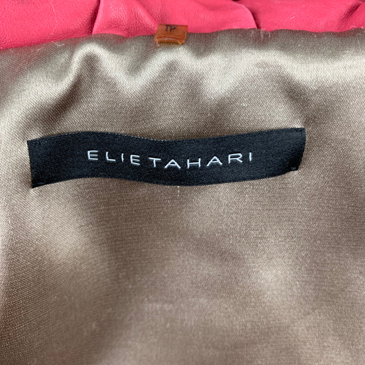 ELIE TAHARI Taille XS Veste col froncé en cuir rouge