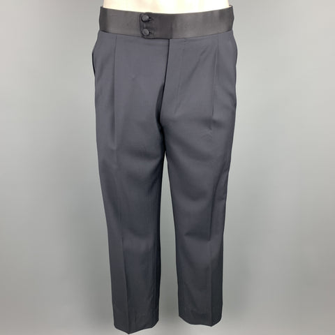 BRIONI Size 40 Regular Navy Solid Wool Peak Lapel Tuxedo