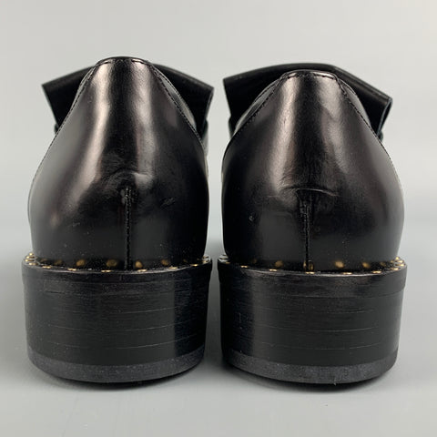 IVY KIRZHNER Size 6.5 Black & Gold Leather Fringe Studded Barnaby Flats