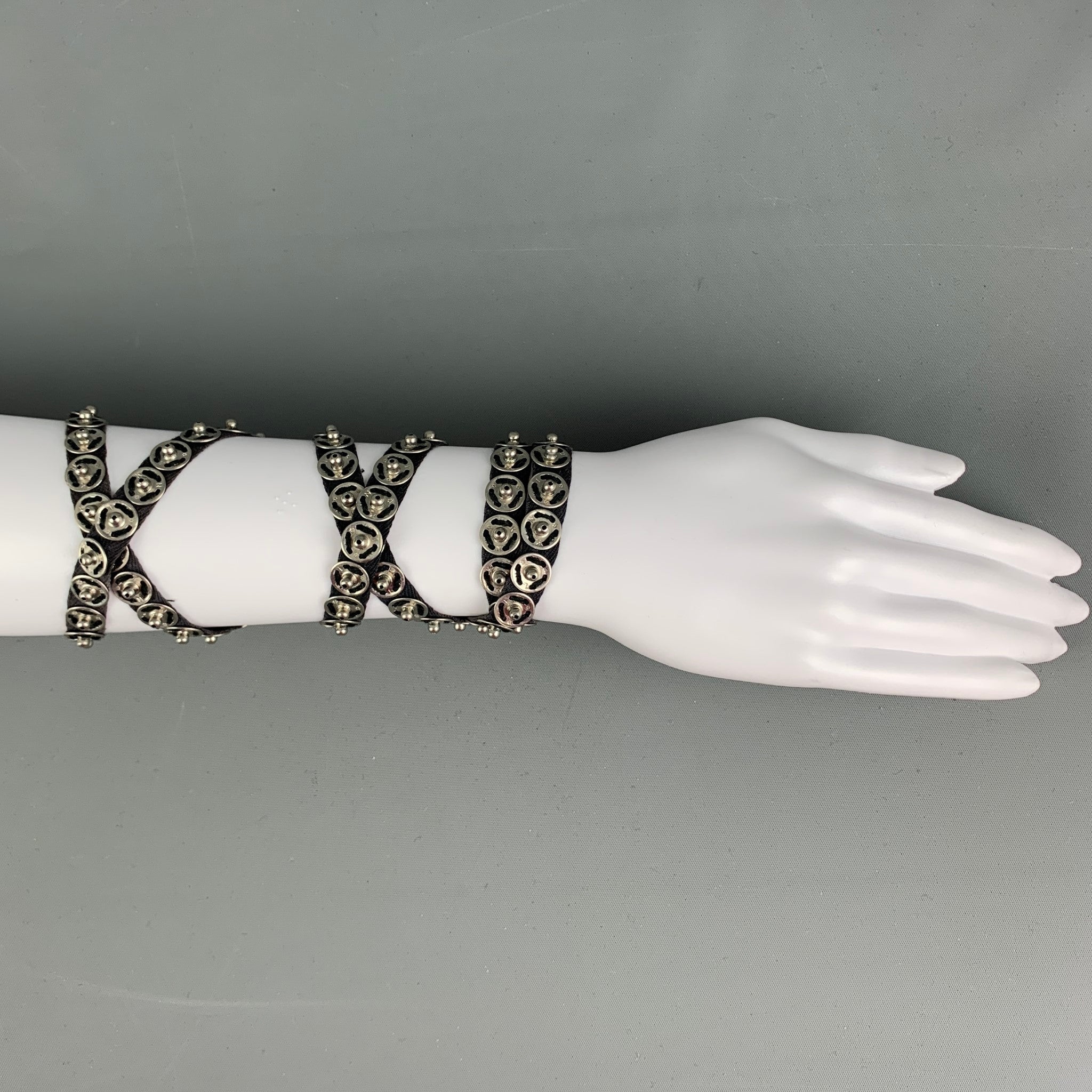 ANN DEMEULEMEESTER Black Silver Ribbon Snaps Bracelet