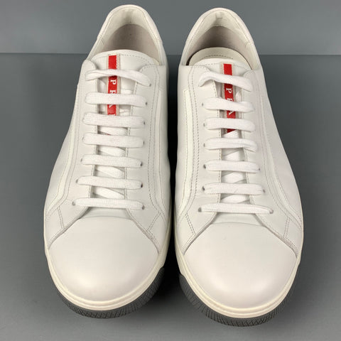 PRADA Size 11.5 White Leather Lace Up Sneakers