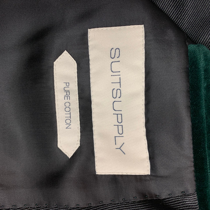 SUIT SUPPLY Size 40 Green & Black Velvet Cotton Peak Lapel Sport Coat