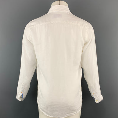 EL GANSO Size S Solid White Linen Button Down Long Sleeve Shirt
