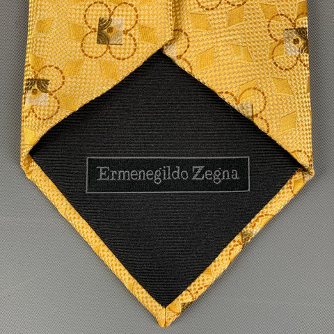 ERMENEGILDO ZEGNA Yellow Jacquard Silk Tie