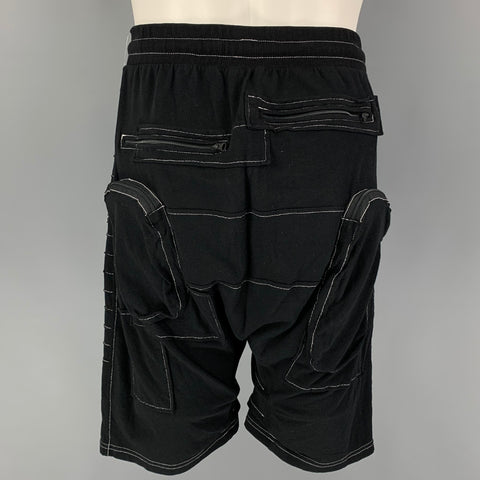 DEMOBAZA Size S Black White Contrast Stitch Cotton Drop-Crotch Shorts