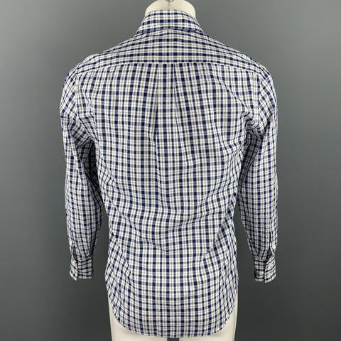 BRUNELLO CUCINELLI Size XS White & Navy Plaid Cotton / Linen Long Sleeve Shirt