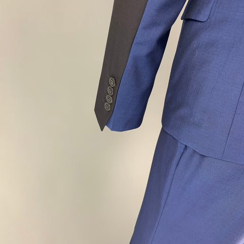 KENZO Size 38 Navy Blue Color Block Wool Mohair Notch Lapel Suit