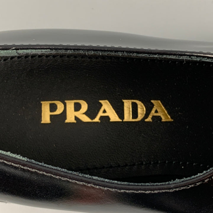 PRADA Size 7.5 Black Leather Triangle Logo Loafers